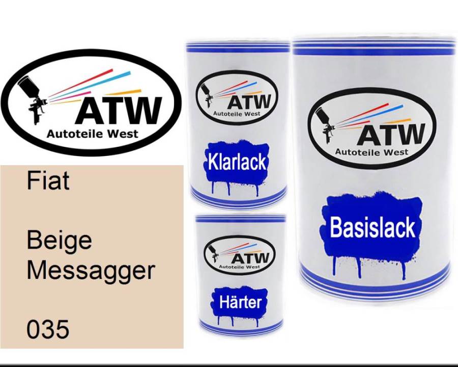 Fiat, Beige Messagger, 035: 500ml Lackdose + 500ml Klarlack + 250ml Härter - Set, von ATW Autoteile West.